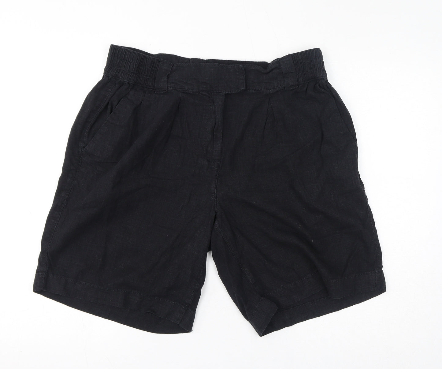 NEXT Womens Black Linen Basic Shorts Size 16 L9 in Regular Zip