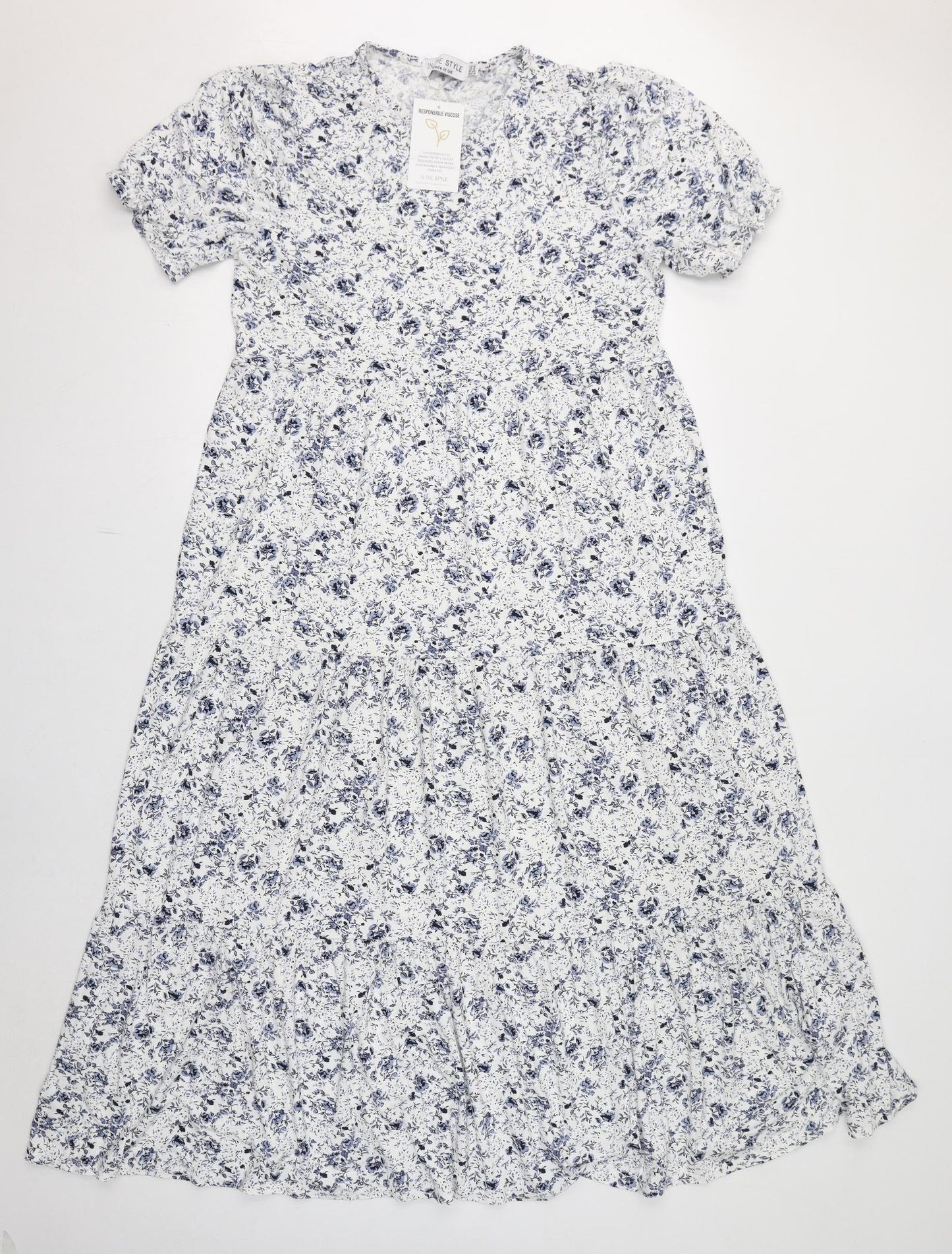 In the Style Womens White Floral Viscose A-Line Size 16 Round Neck Pullover