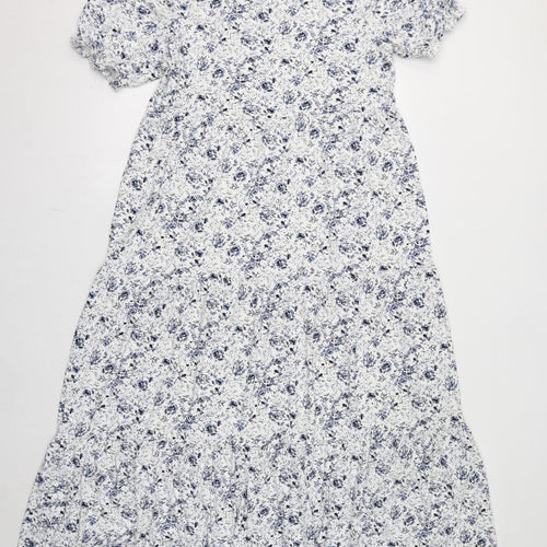 In the Style Womens White Floral Viscose A-Line Size 16 Round Neck Pullover