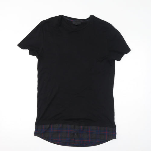 River Island Mens Black Check Cotton T-Shirt Size S Round Neck