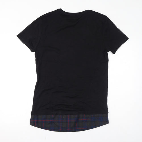 River Island Mens Black Check Cotton T-Shirt Size S Round Neck