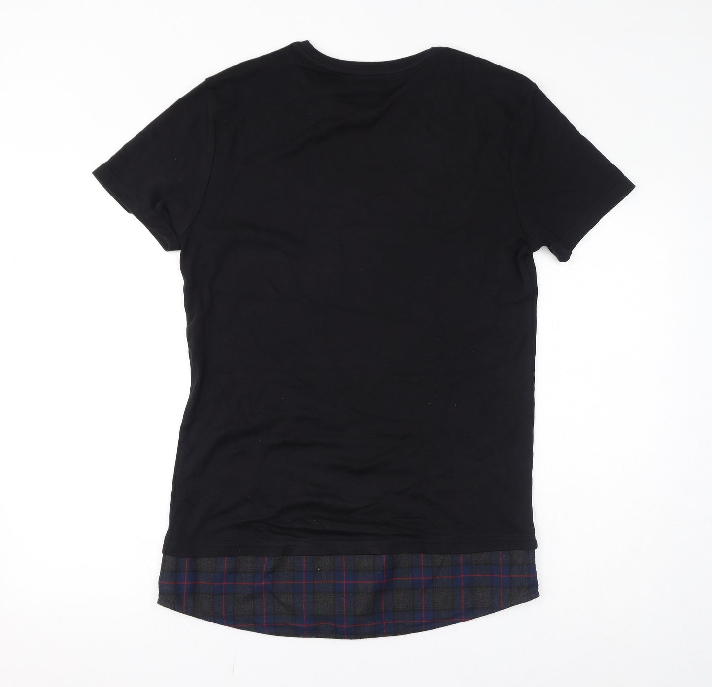 River Island Mens Black Check Cotton T-Shirt Size S Round Neck
