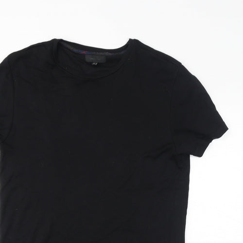 River Island Mens Black Check Cotton T-Shirt Size S Round Neck