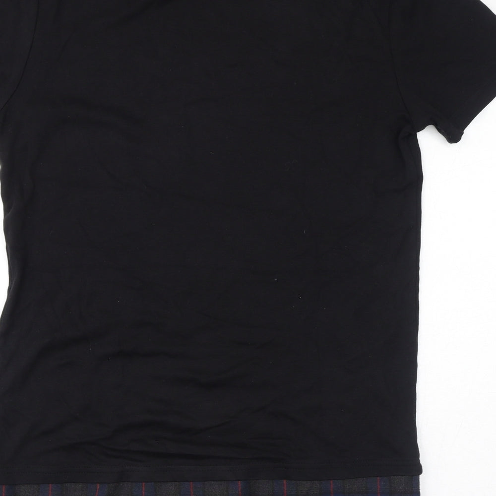 River Island Mens Black Check Cotton T-Shirt Size S Round Neck