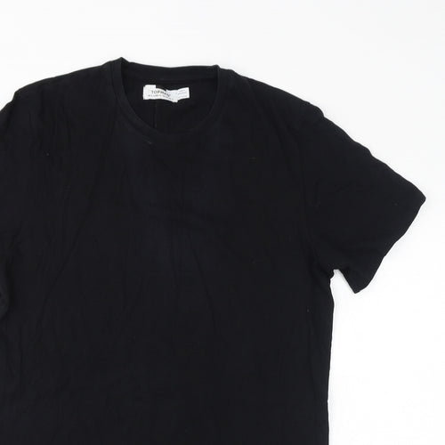 Topman Mens Black Cotton T-Shirt Size S Round Neck