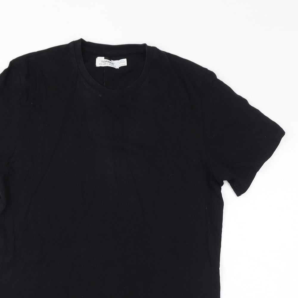 Topman Mens Black Cotton T-Shirt Size S Round Neck