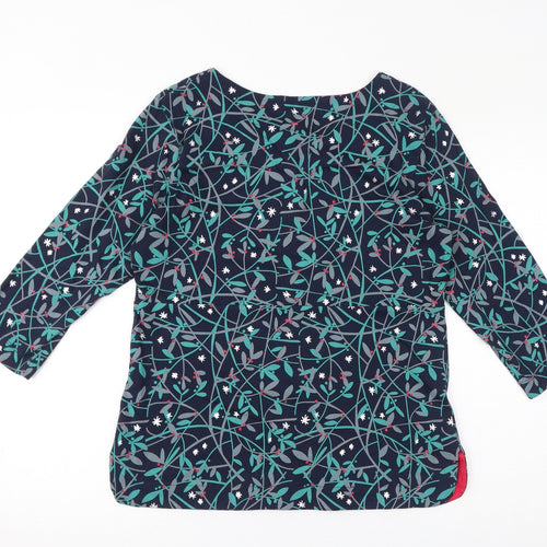 Weird Fish Womens Blue Geometric Cotton Basic T-Shirt Size 14 Round Neck - Leaves