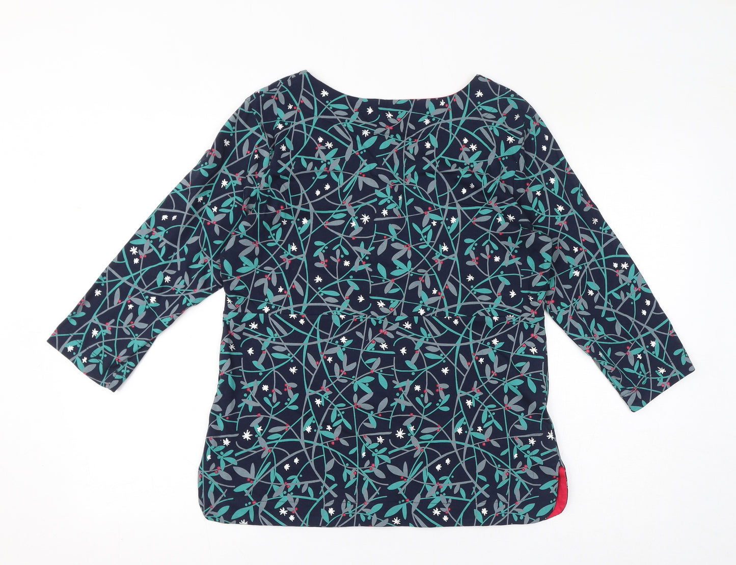 Weird Fish Womens Blue Geometric Cotton Basic T-Shirt Size 14 Round Neck - Leaves