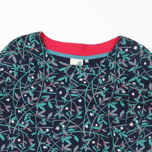 Weird Fish Womens Blue Geometric Cotton Basic T-Shirt Size 14 Round Neck - Leaves
