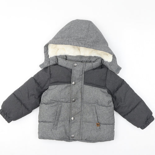H&M Baby Grey Puffer Jacket Coat Size 12-18 Months Zip - Fleece Lined