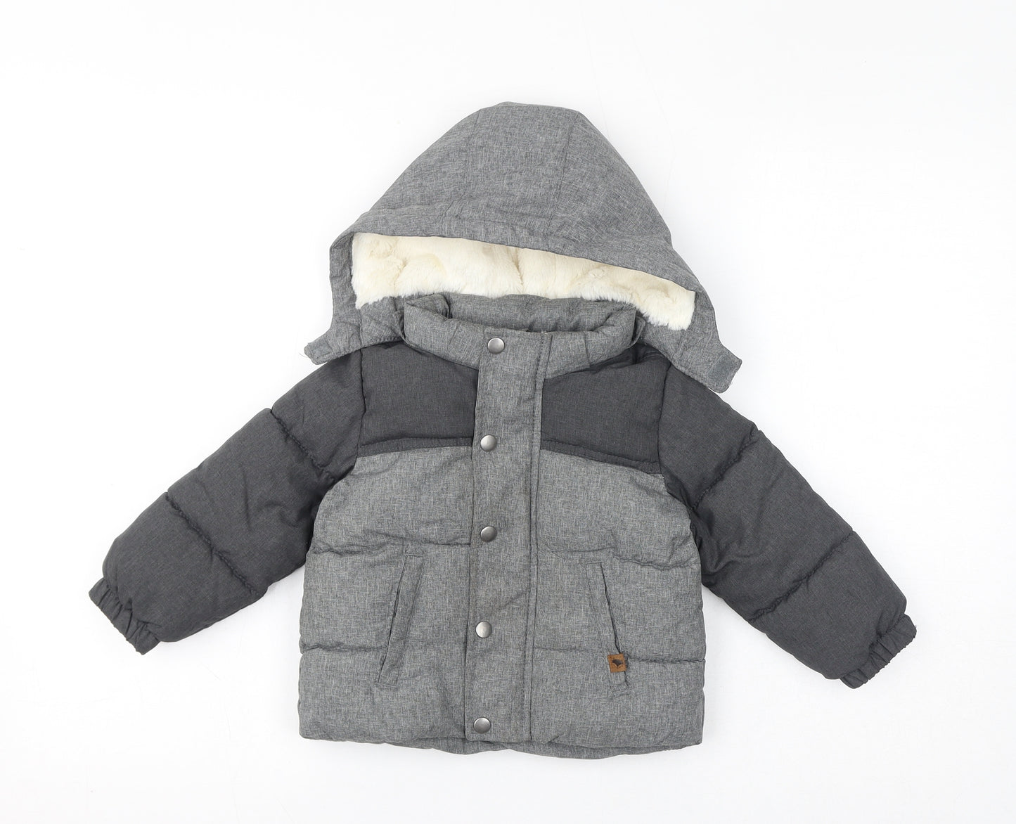 H&M Baby Grey Puffer Jacket Coat Size 12-18 Months Zip - Fleece Lined