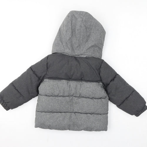 H&M Baby Grey Puffer Jacket Coat Size 12-18 Months Zip - Fleece Lined