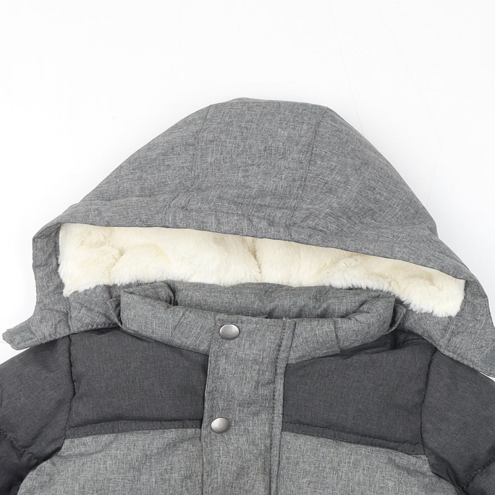 H&M Baby Grey Puffer Jacket Coat Size 12-18 Months Zip - Fleece Lined