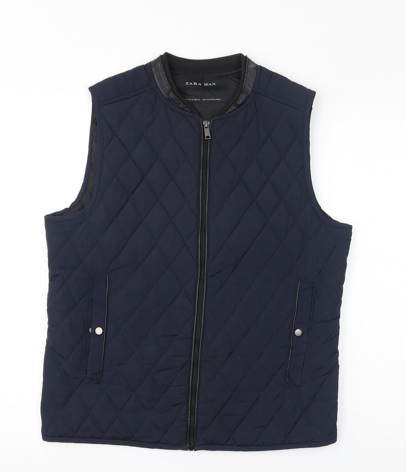 Zara Mens Blue Gilet Coat Size M Zip - Quilted