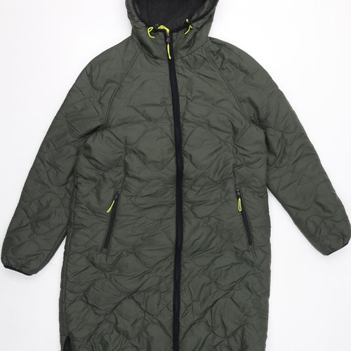 Marks and Spencer Womens Green Quilted Coat Size 12 Zip - Fleece Lined