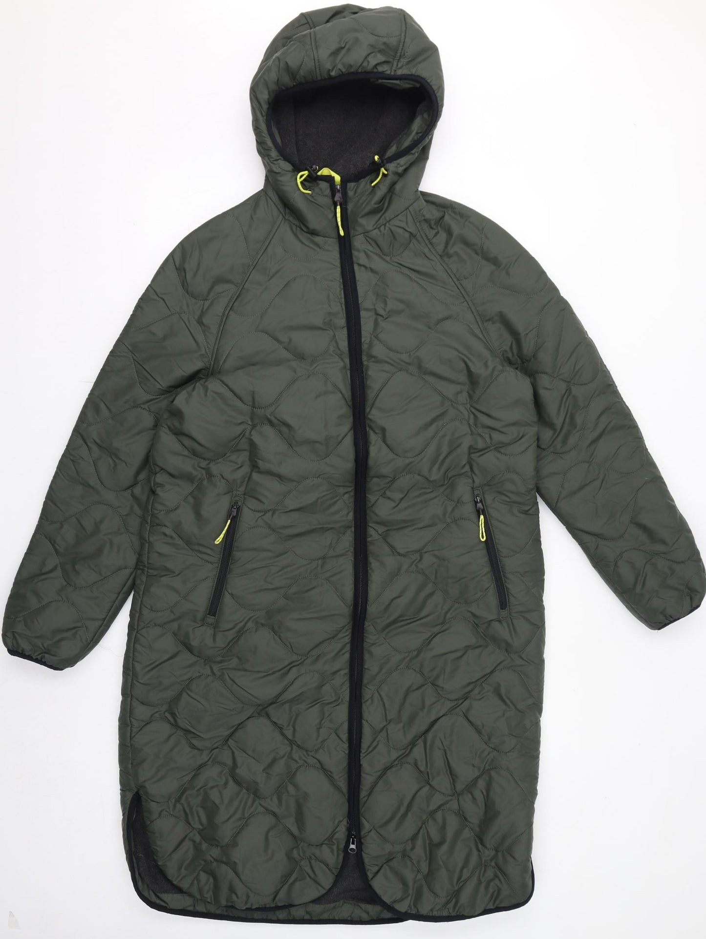 Marks and Spencer Womens Green Quilted Coat Size 12 Zip - Fleece Lined