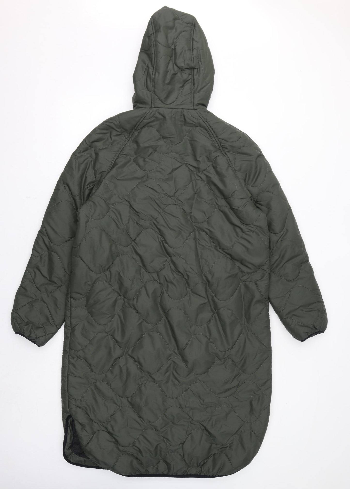 Marks and Spencer Womens Green Quilted Coat Size 12 Zip - Fleece Lined