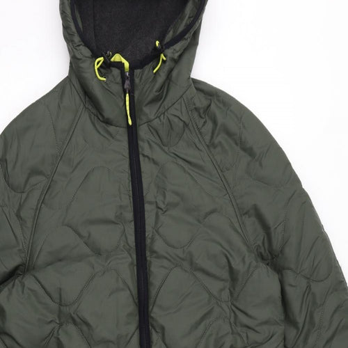 Marks and Spencer Womens Green Quilted Coat Size 12 Zip - Fleece Lined