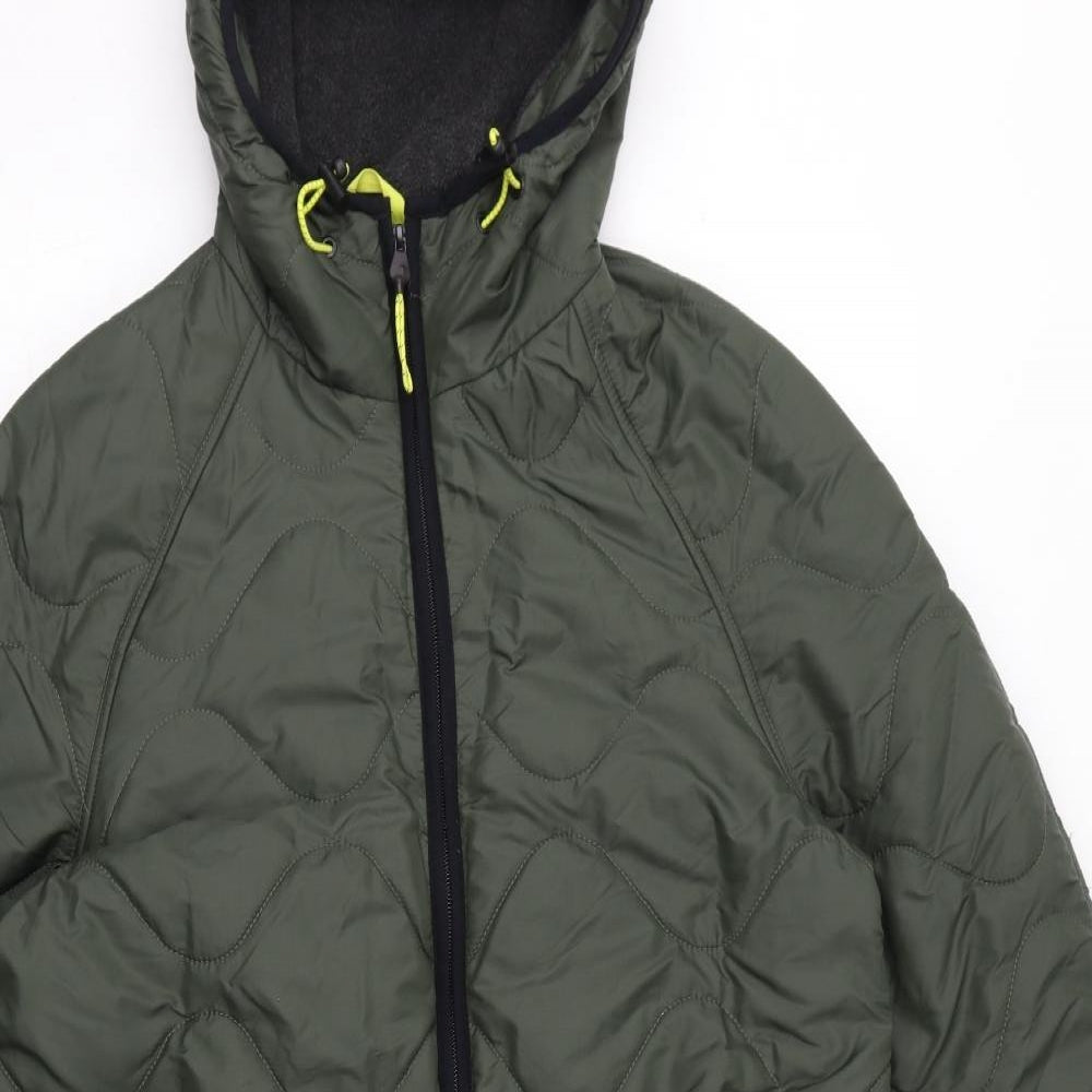 Marks and Spencer Womens Green Quilted Coat Size 12 Zip - Fleece Lined