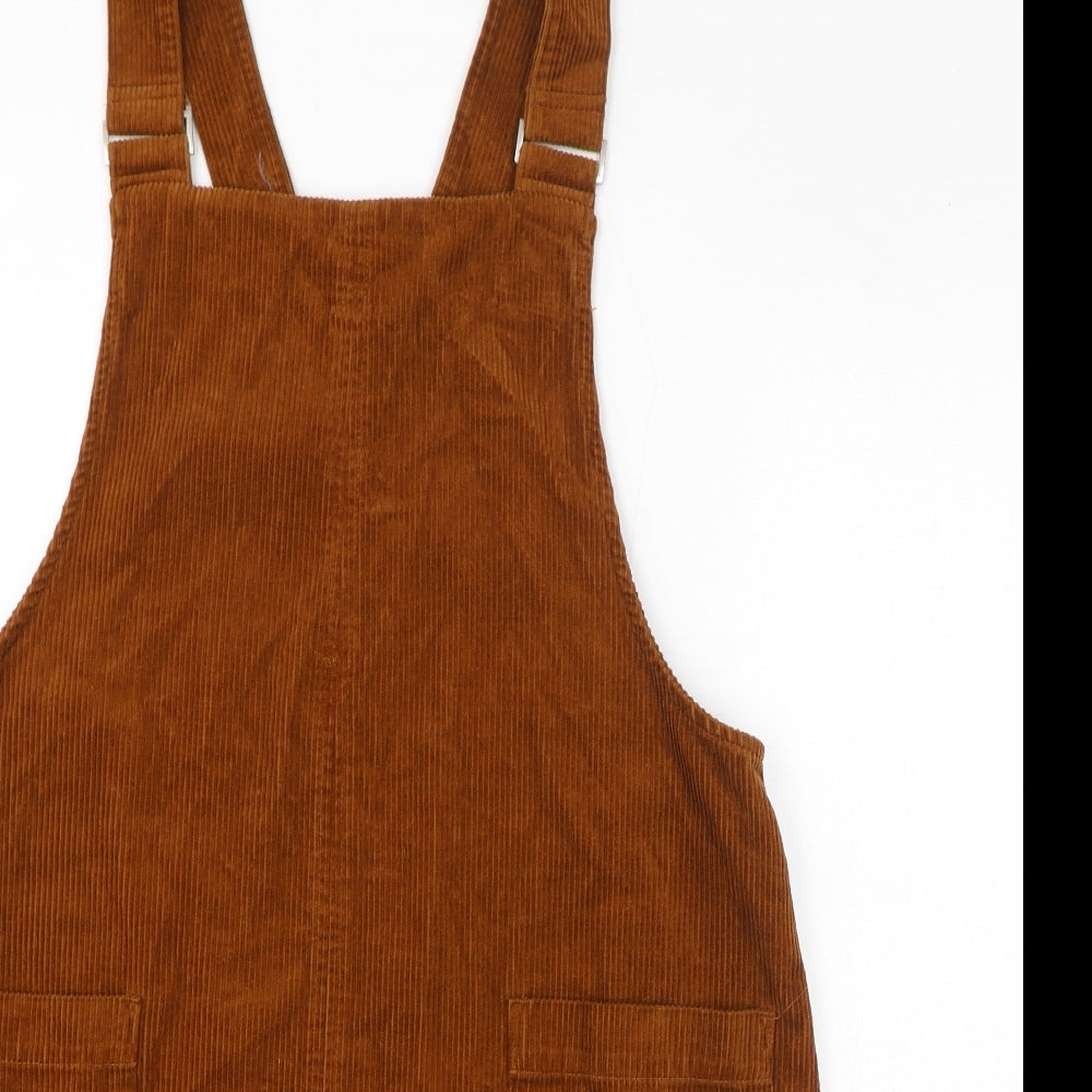 New Look Womens Brown Cotton A-Line Size 16 Square Neck Pullover - Pinafore