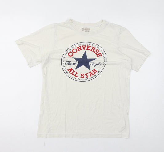 Converse Boys White Cotton Basic T-Shirt Size 12-13 Years Round Neck Pullover - Logo