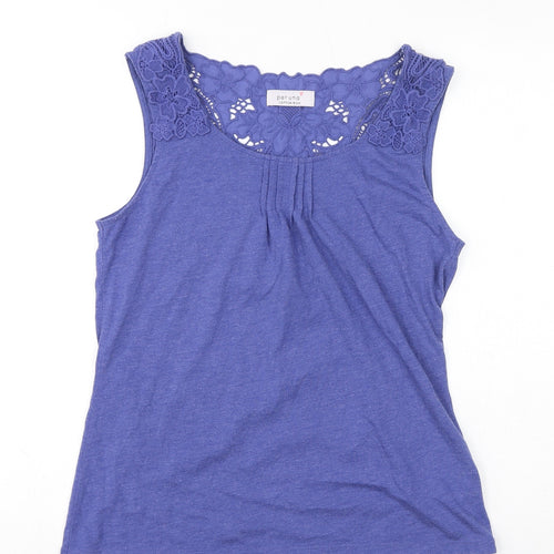 Per Una Womens Blue Cotton Basic Tank Size 10 Round Neck - Crochet Back