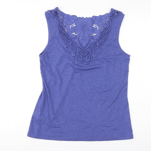 Per Una Womens Blue Cotton Basic Tank Size 10 Round Neck - Crochet Back