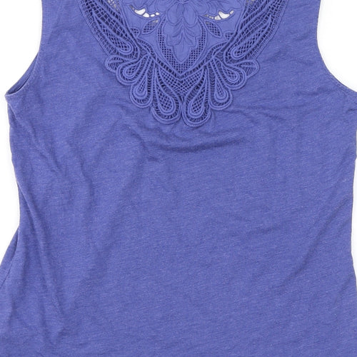Per Una Womens Blue Cotton Basic Tank Size 10 Round Neck - Crochet Back