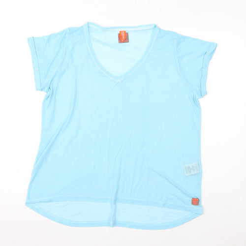 Superdry Womens Blue Polyester Basic T-Shirt Size M V-Neck - Sheer
