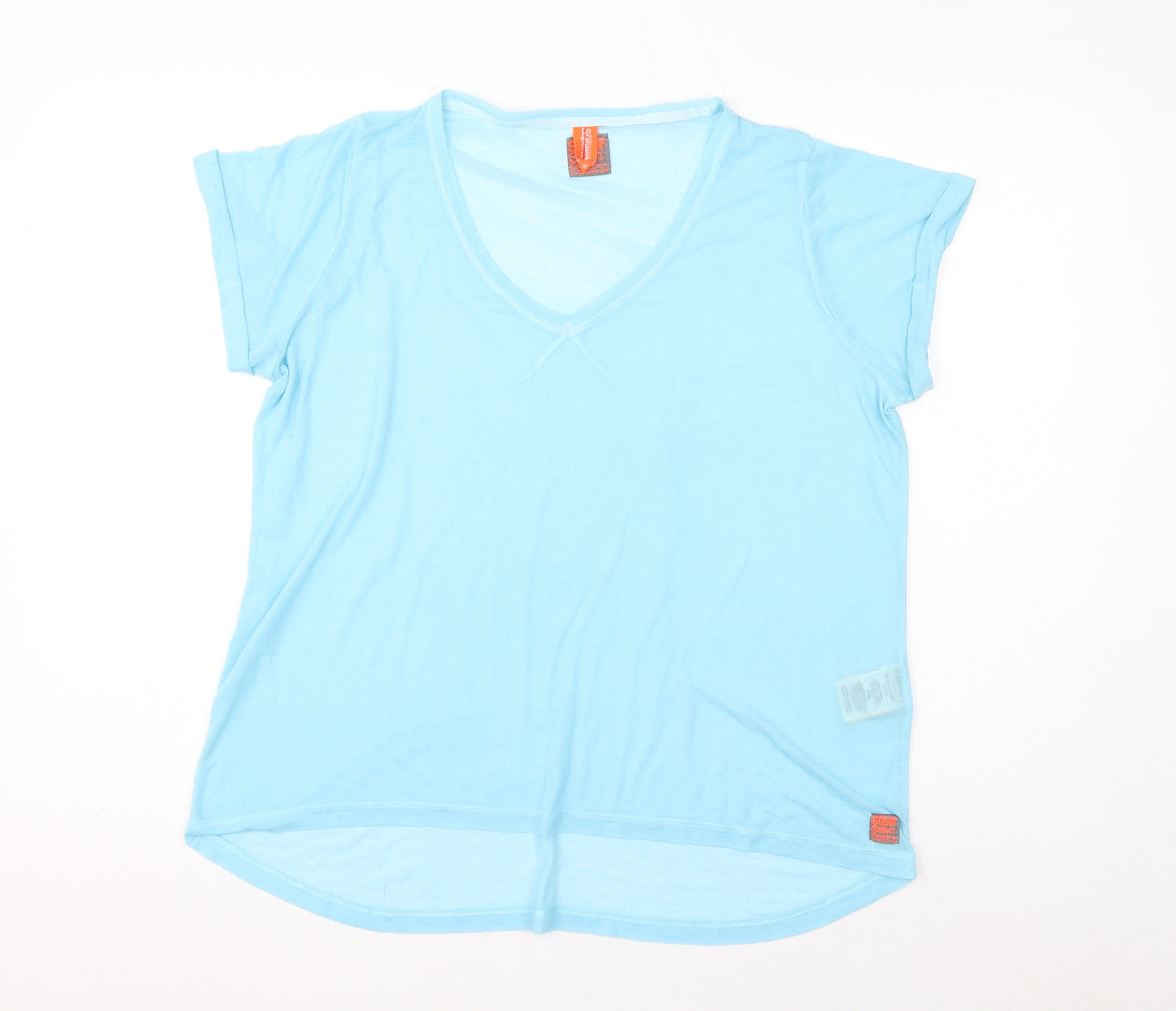 Superdry Womens Blue Polyester Basic T-Shirt Size M V-Neck - Sheer
