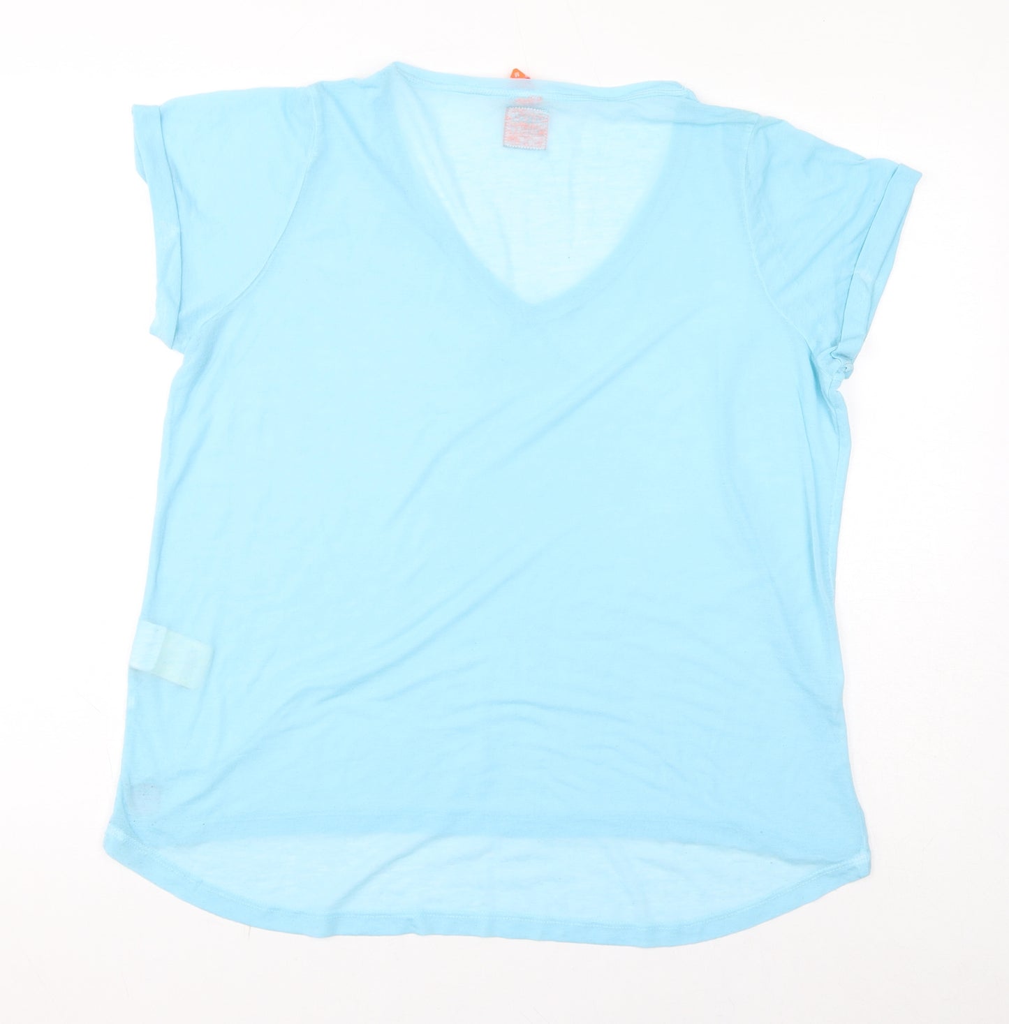 Superdry Womens Blue Polyester Basic T-Shirt Size M V-Neck - Sheer