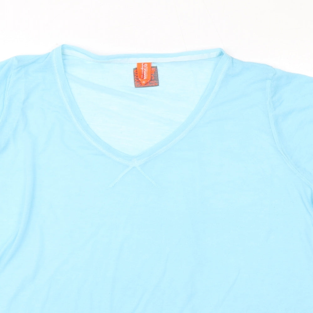 Superdry Womens Blue Polyester Basic T-Shirt Size M V-Neck - Sheer