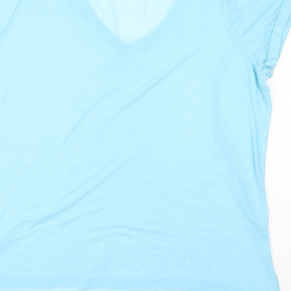 Superdry Womens Blue Polyester Basic T-Shirt Size M V-Neck - Sheer