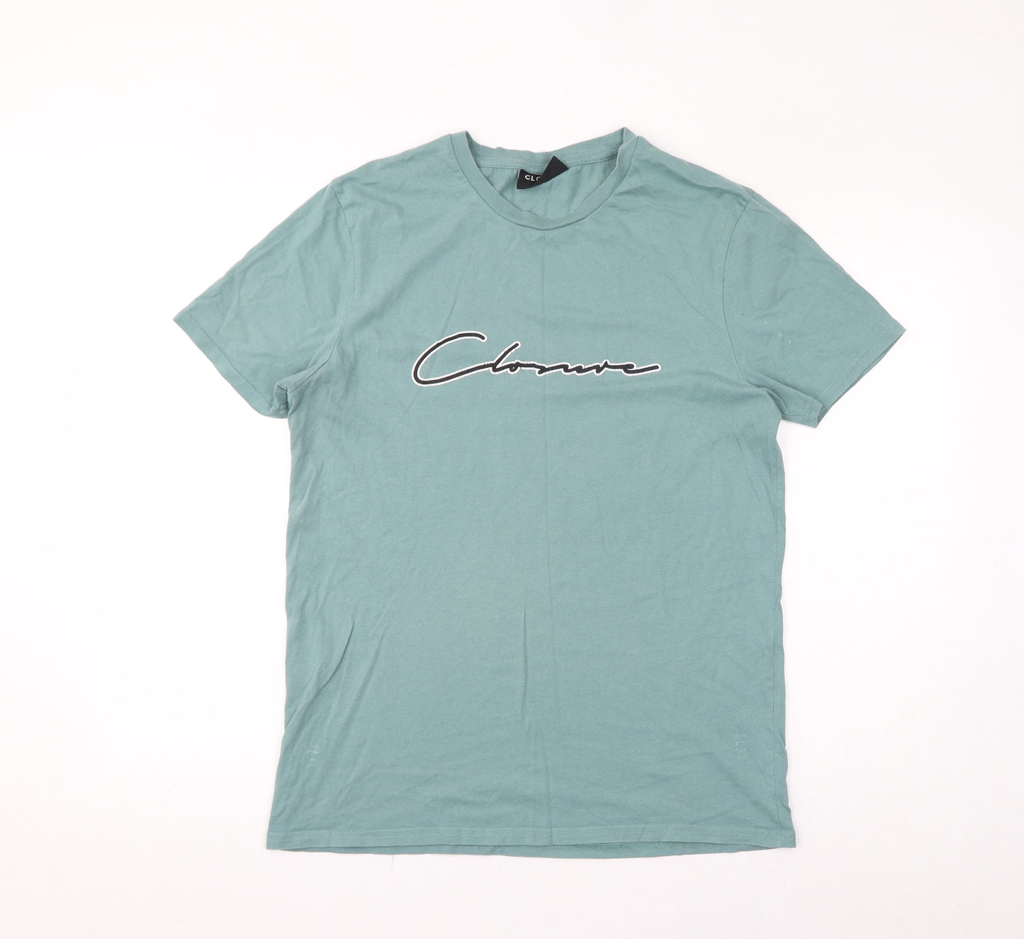 Closure Womens Blue Cotton Basic T-Shirt Size L Round Neck - Closure