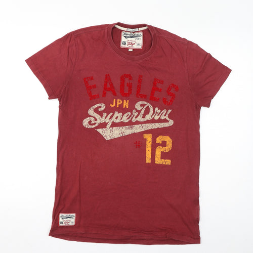 Superdry Mens Red Cotton T-Shirt Size M Crew Neck - Eagles