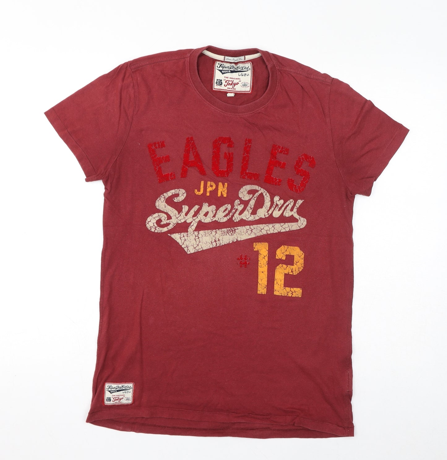Superdry Mens Red Cotton T-Shirt Size M Crew Neck - Eagles
