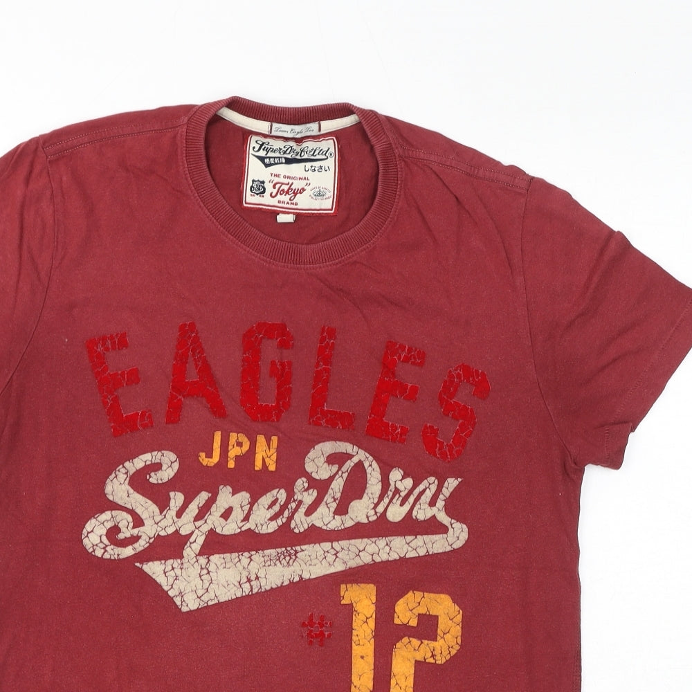 Superdry Mens Red Cotton T-Shirt Size M Crew Neck - Eagles