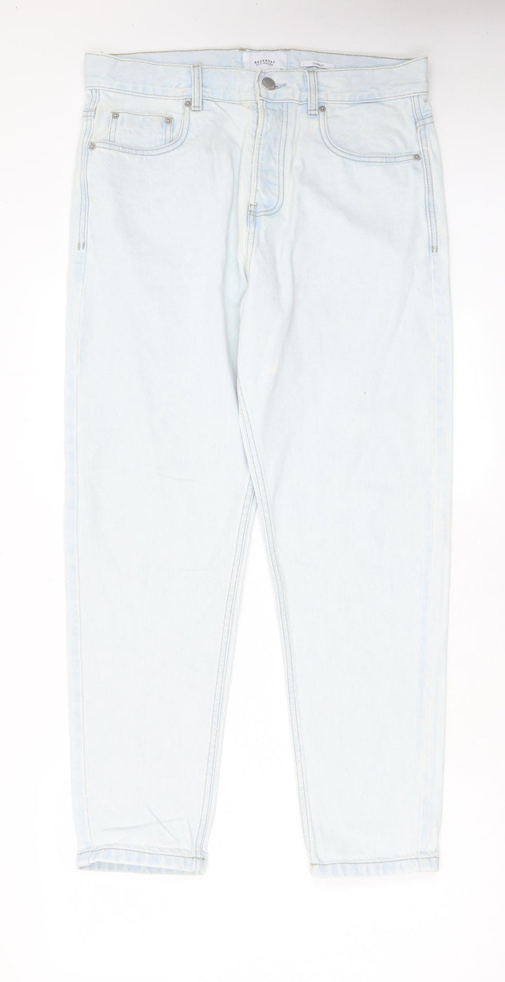 RESERVED Mens Blue Cotton Straight Jeans Size 32 in L28 in Regular Zip - Pockets