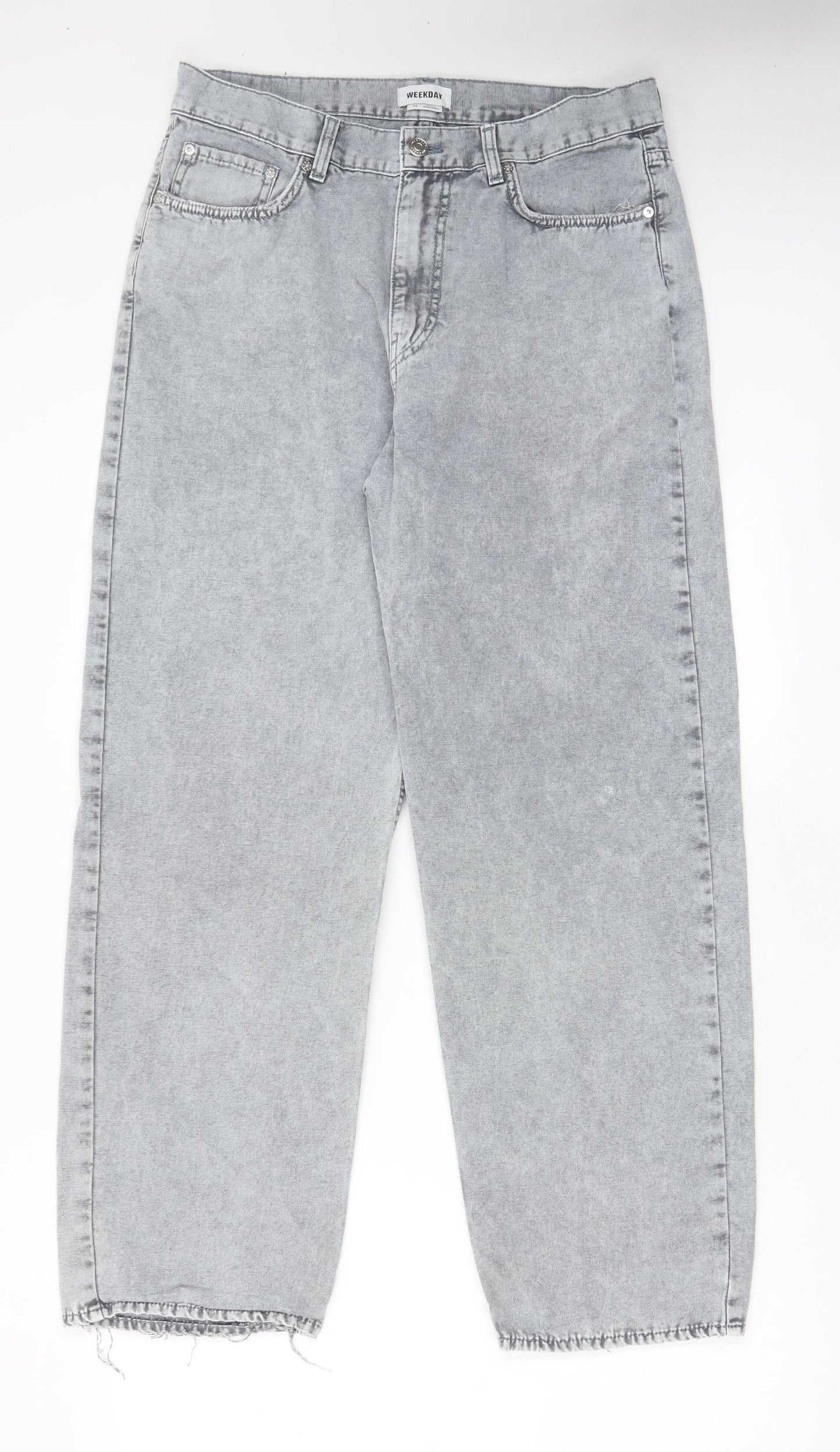 Weekday Womens Grey Cotton Straight Jeans Size 32 in L30 in Regular Zip - Pockets
