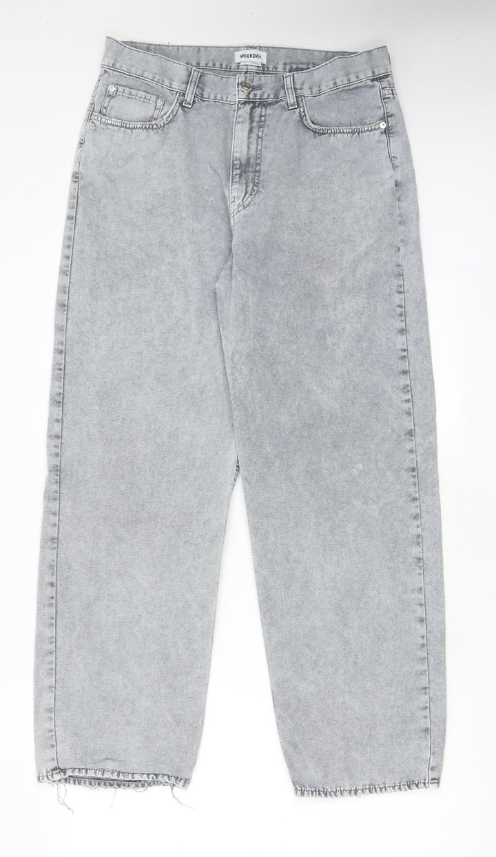 Weekday Womens Grey Cotton Straight Jeans Size 32 in L30 in Regular Zip - Pockets