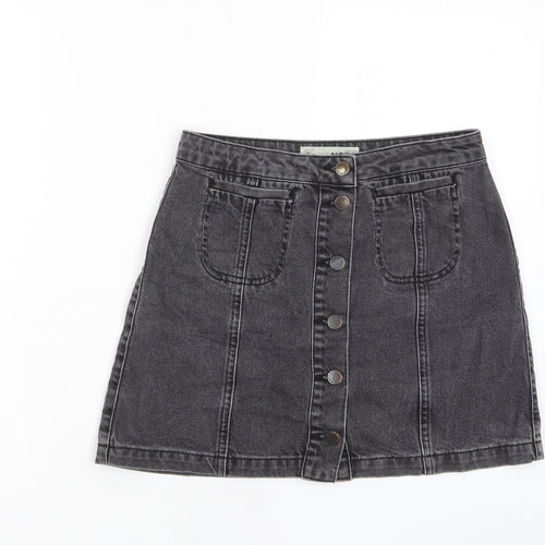Topshop Womens Grey Cotton A-Line Skirt Size 28 in Button - Pockets