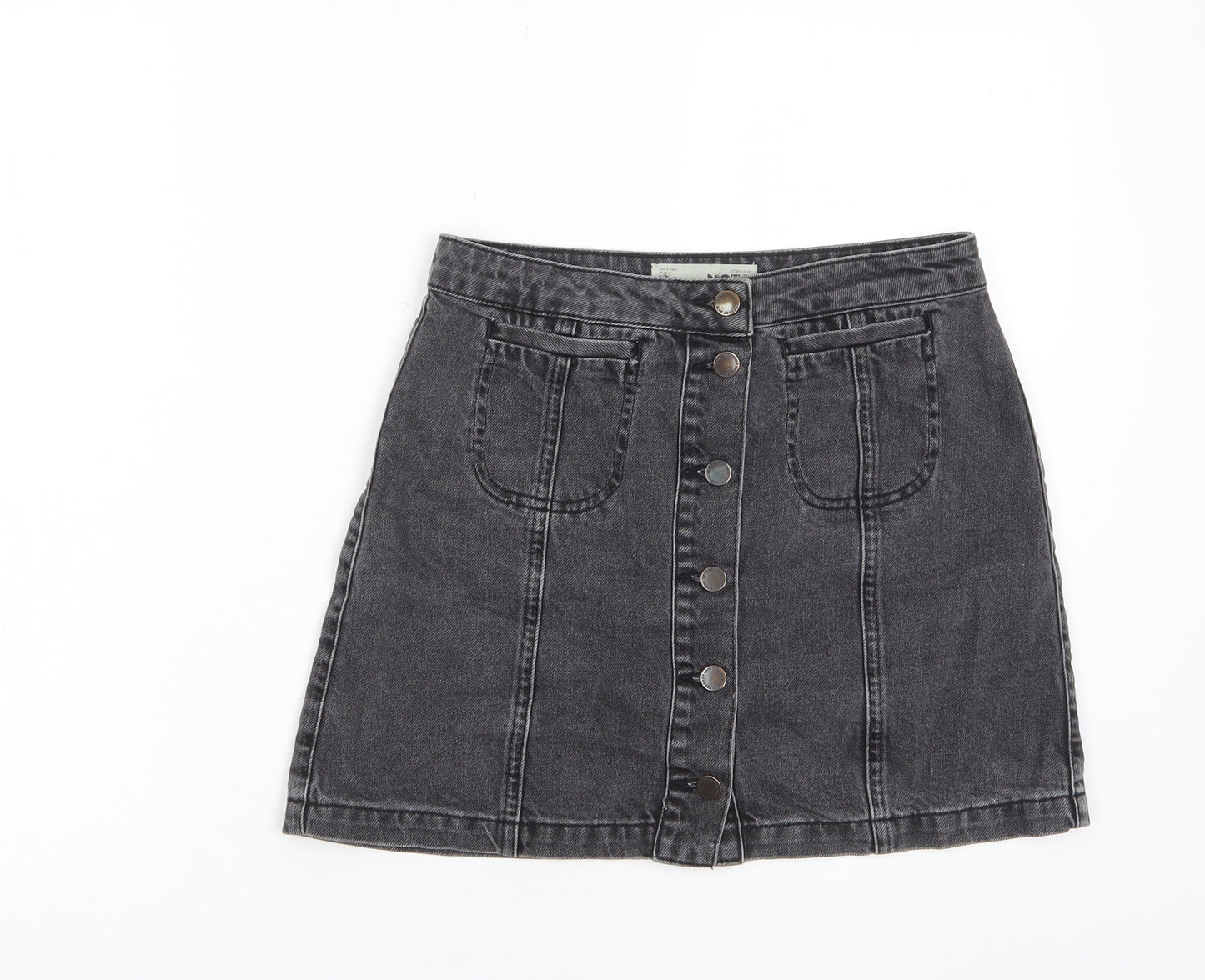 Topshop Womens Grey Cotton A-Line Skirt Size 28 in Button - Pockets