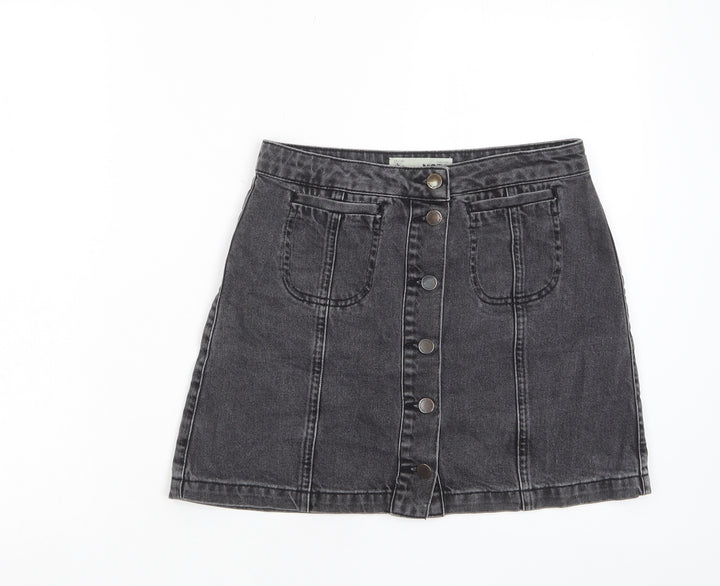 Topshop Womens Grey Cotton A-Line Skirt Size 28 in Button - Pockets
