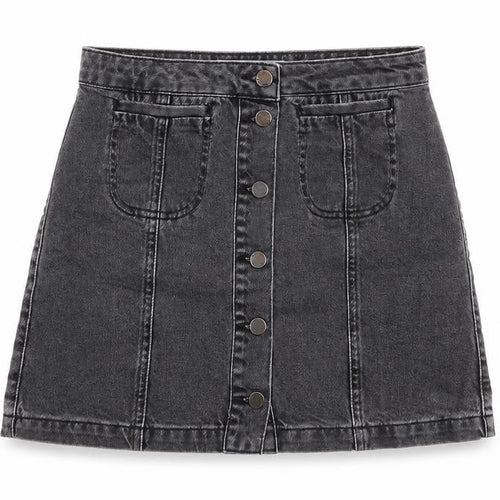 Topshop Womens Grey Cotton A-Line Skirt Size 28 in Button - Pockets