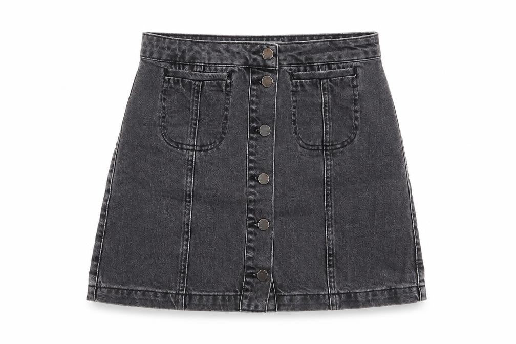 Topshop Womens Grey Cotton A-Line Skirt Size 28 in Button - Pockets
