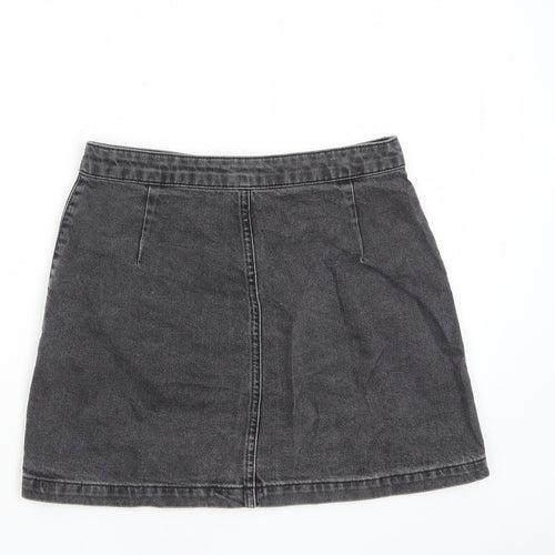 Topshop Womens Grey Cotton A-Line Skirt Size 28 in Button - Pockets