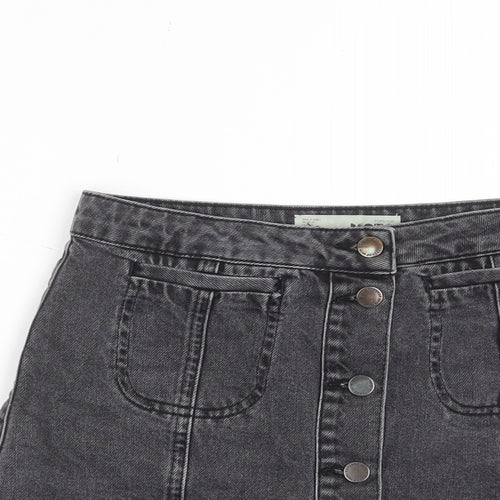 Topshop Womens Grey Cotton A-Line Skirt Size 28 in Button - Pockets