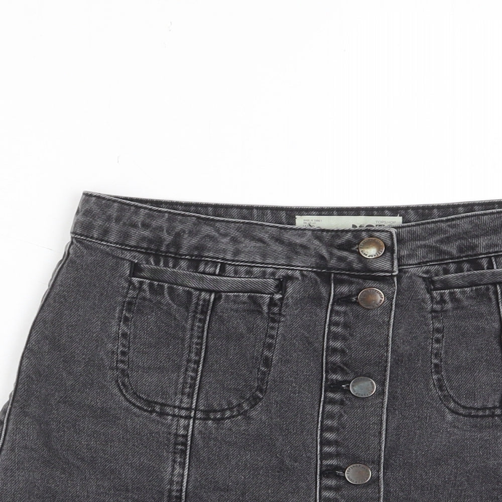 Topshop Womens Grey Cotton A-Line Skirt Size 28 in Button - Pockets