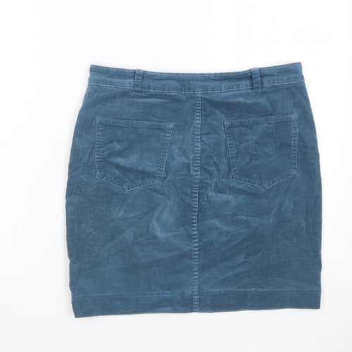 Marks and Spencer Womens Blue Cotton A-Line Skirt Size 10 Zip - Pockets, Belt Loops, Studs