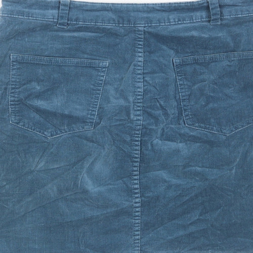 Marks and Spencer Womens Blue Cotton A-Line Skirt Size 10 Zip - Pockets, Belt Loops, Studs
